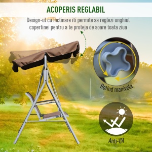 Balansoar de Gradina 3 Locuri Schelet in Metal Maro 171x108x154cm - Img 4