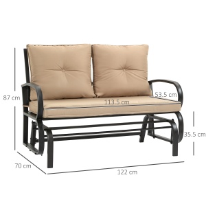 Balansoar de Gradina pentru 2 Persoane cu Perne Capitonate pentru Sezut cu Spatar, 122x70x87cm, Kaki - Img 3