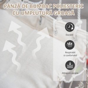 Balansoar Suspendat din Țesătură cu Ciucuri și Bară din Lemn de Plop, 90x50 cm, Crem - Img 4
