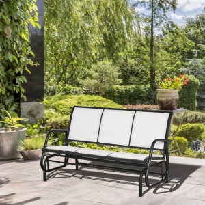 Banca Balansoar de Gradina 3 Locuri din Metal si Tesatura, 147x70x85cm, Bej - Img 2