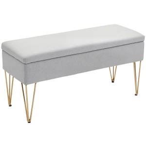 Bancă cu Depozitare din Material Textil și Picioare din Oțel, 100x40x49 cm, Gri Deschis