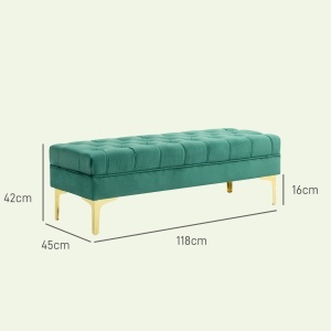 Bancă cu Husă Capitonată din Catifea cu Picioare Metalice pentru Hol, Coridor și Living, 118x45x42 cm, Verde - Img 3
