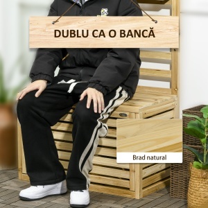 Bancă de Depozitare pentru Grădină din Lemn de Brad cu Spalier Integrat și 4 Rafturi, Bancă de Depozitare Exterior Impermeabilă cu Închidere Magnetică, 80x45x160 cm, Culoare Lemn - Img 7
