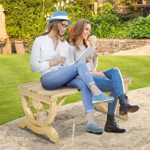 Bancă de Grădină cu 2 Locuri, Design cu Roți, Bancă de Exterior din Lemn de Brad, pentru Terasă, Patio și Curte, 98x50x39,5 cm, Aspect Lemn Natural - Img 2