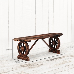 Bancă de Grădină cu Picioare în Formă de Roată de Car cu 2 Locuri și Șezut din Șipci, 120x29x39 cm, Maro - Img 3