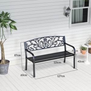 Banca de gradina din metal cu spătar decorat, 127x60x87cm – negru - Img 3