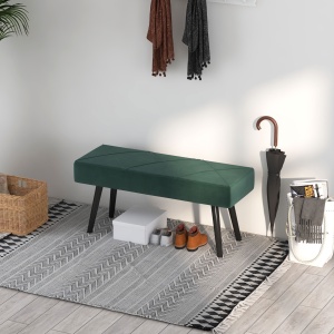 Bancă pentru Capătul Patului, Bancă cu Picioare din Oțel și Țesătură cu Efect de Catifea, 100x36x45 cm, Verde - Img 8