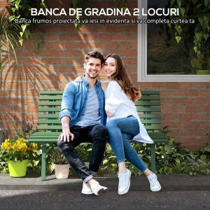 Bancă pentru Grădină, Banca de Exterior pentru Terasă cu Șezut și Spătar cu Lamele, 123x67x79 cm, Verde - Img 4