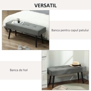 Bancă Tapițată din Catifea cu Șezut Căptușit și Picioare din Oțel, 100x36x45 cm, Gri - Img 6