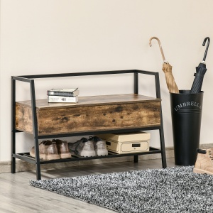 Bancuta Suport de pantofi din Lemn cu Economisire de Spatiu Stil Industrial 90x37x60cm - Img 2