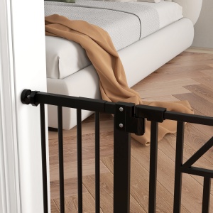 Barieră pentru câini cu 4 șuruburi reglabile și bandă adezivă, din metal și plastic, 74-100x76 cm, negru - Img 9