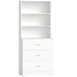 Bibliotecă cu 3 rafturi deschise și 3 sertare, din lemn, 79x39.5x182.2 cm, Alb