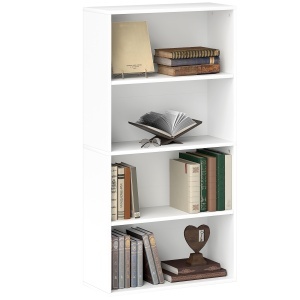 Bibliotecă cu 4 Rafturi și 2 Rafturi Flexibile, din Lemn, 60x24x115.5 cm, Alb
