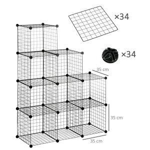 Biblioteca cu economie de spatiu pentru jucarii, haine, 9 cuburi din otel si PP, 35x35x35 cm, negru - Img 3