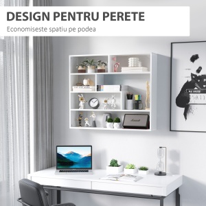 Biblioteca moderna de perete cu 4 niveluri , raft din lemn care economiseste spatiu pentru living si birou, 94x19,5x80cm, alb - Img 5