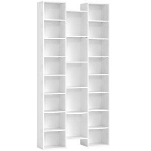 Bibliotecă Modernă din Lemn, Înălțime 181 cm, cu 21 Compartimente și 10 Rafturi Reglabile, Alb