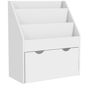 Bibliotecă pentru Copii 3-8 Ani cu 3 Rafturi și Sertar, Raft de Depozitare Jucării, 62,5x30x70 cm, Alb - Img 1