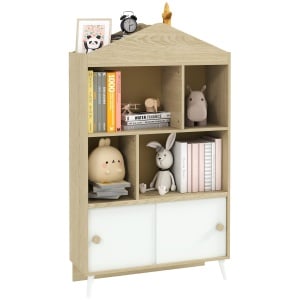 Bibliotecă pentru Copii cu 4 Cuburi Deschise și Rafturi Superioare, 80x30x140.5 cm, Alb - Img 1