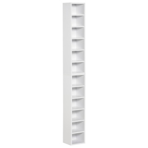 Bibliotecă Raft pentru CD, Set din 2 Piese cu 12 Rafturi din Lemn, 21x19,2x88,3 cm, Alb - Img 1