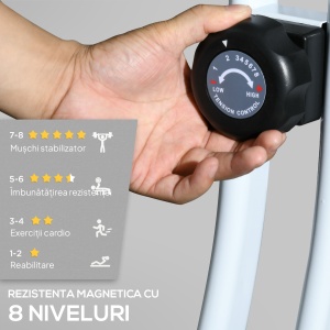 Bicicletă Fitness Pliabilă Magnetică cu 8 Niveluri de Rezistență, Ecran LCD, Șa Reglabilă, Suport pentru Tabletă, Roți, Senzor de Puls, din Oțel, Negru - Img 5