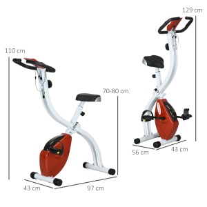 Bicicletă Magnetică Pliabilă cu 8 Niveluri de Rezistență și Monitor LCD, 97x43x110 cm, Roșu - Img 3