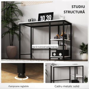 Birou Computer – Alb/Negru cu Rafturi Reversibile & USB Integrat - Img 5