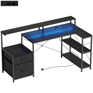 Birou Gaming cu Spații de Stocare și 2 Suporturi pentru Monitoare, din Lemn și Oțel, 165x80x91.5 cm, Negru