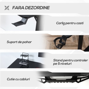 Birou pe Colt pentru Gaming, cu Carlig pentru Casti si Suport pentru Pahare - Img 9