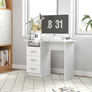 Birou pentru Calculator cu 3 Sertare și Spațiu de Depozitare, 100x40x75 cm, Alb - Img 7