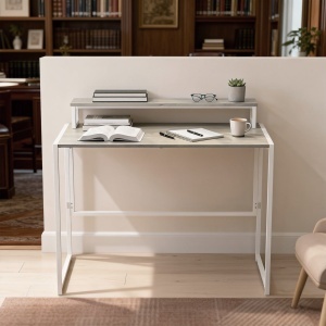 Birou Pliabil Economisitor de Spațiu cu Stand pentru Monitor Detașabil, 100x48x87,5 cm, Lemn - Img 9