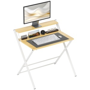 Birou Pliabil pentru Spații Mici, Birou Pliabil pentru Computer cu Raft de Depozitare, 86x66x82 cm, Lemn Natural