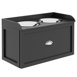 Boluri Înălțate pentru Câini din Lemn cu Sertar pentru Obiecte, 60x30x36 cm, Negru - Img 1