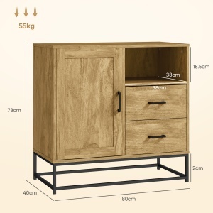 Bufet cu 2 Sertare si Raft Metalic 80×40×78 cm - Img 3