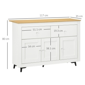Bufet din Lemn cu 2 Sertare și 2 Dulapuri, 117x35x80 cm, Alb și lemn natural - Img 3