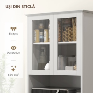 Bufet Mobilier Bucatarie cu Usi de Sticla si 3 Sertare 68x38x172 cm – Alb - Img 6
