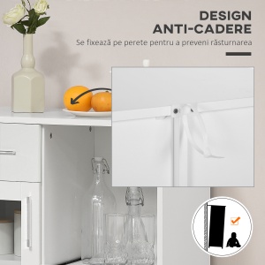 Bufet modern cu dulapuri si sertar, dulap de bucatarie cu economie de spatiu din lemn si sticla 60x40x95cm, alb - Img 6
