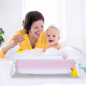 Cada Baita pentru Nou-Nascuti – Pliabila & Antialunecare, Roz - Img 2