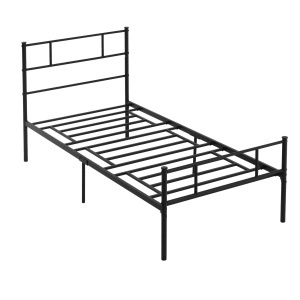 Cadru de Pat de o Persoana 90x200cm din Otel cu Sipci, Tablie cap si Tablie picioare, Negru