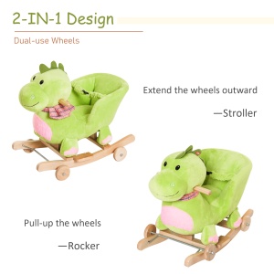 Cal Balansoar cu Roti sub Forma de Dragon pentru copii 18-36 luni Verde - Img 4
