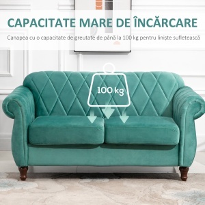 Canapea 2 locuri captusita invelita spuma de cauciuc picioare din lemn verde - Img 6
