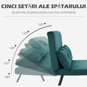 Canapea Extensibila 3-in-1 – Catifea Verde Marin, Spatar Reglabil - Img 5