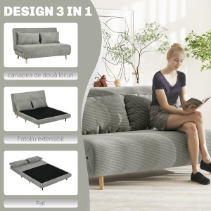 Canapea Extensibila cu 2 locuri, Gri - Img 4