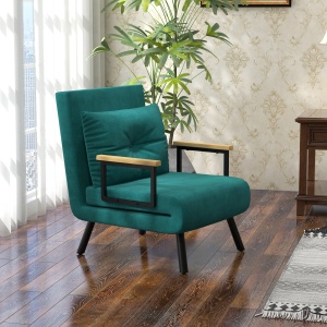 Canapea Extensibilă cu Spătar Reglabil pe 5 Nivele, Canapea Pat Individuală Pliabilă cu Perne, 63x73x81 cm, Verde - Img 2
