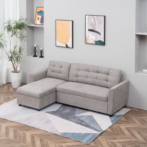 Canapea Extensibila pe Colt 3 locuri cu Sezlong Compartiment din Material Textil - Img 7