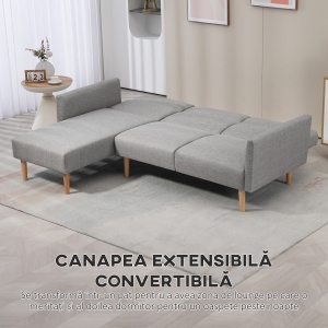 Canapea Extensibila pe Colt cu 3 Locuri din Tesatura Gri Reglabila Stil Scandinav - Img 4