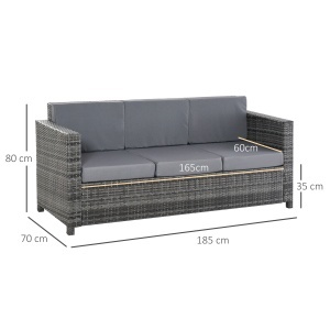 Canapea pentru Exterior cu 3 Locuri din Ratan PE, Canapea cu Perne Tapițate și Huse Detasabile, Cadru Metalic pentru Grădină, Terasă și Balcon, 185x70x80 cm, Gri - Img 3