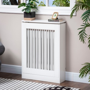 Capac pentru radiator modern din MDF si otel, 60x18x84cm, alb - Img 2