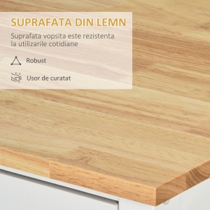 carucior bucatarie cu 4 roți, 3 rafturi, pentru bucătărie si sufragerie,107×48×89 cm, din MDF, Lemn de cauciucalba, alb - Img 6