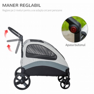 Carucior Caini – Talie Medie cu 4 Roti & Plasa Oxford - Img 4
