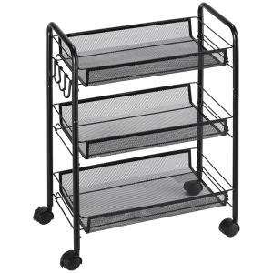 Carucior de bucatarie cu 3 niveluri cu cosuri detasabile si 4 roti, otel si plastic PP, 45Lx26,5x63cm, Negru - Img 1